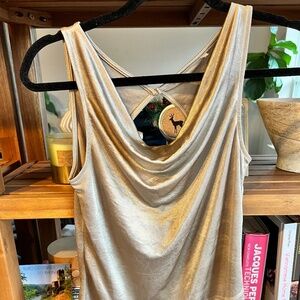 Metallic Gold Cowl Neck Tank Top ✨ Cross Back Detail | Size S | Holiday Ready
